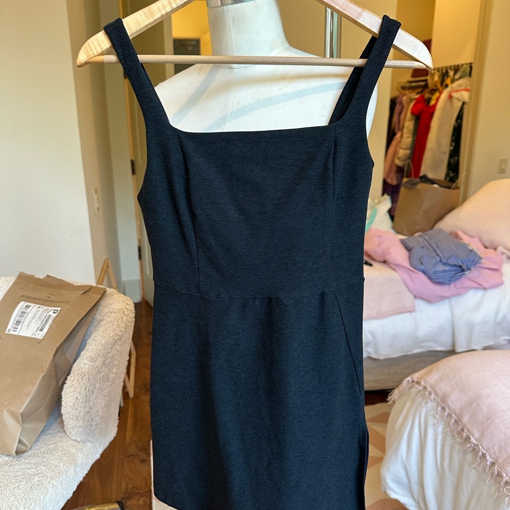 Beyond Yoga Black Sheath Mini Dress Square Neck